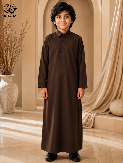 Khanz Kids Islamic Dress | Modern Shirt Collar Jubba Thobe for Boys