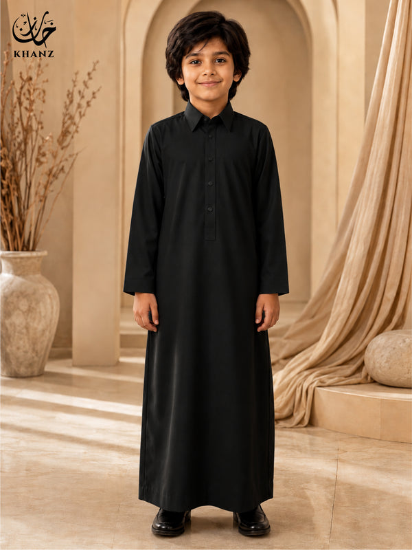 Khanz Kids Islamic Dress | Modern Shirt Collar Jubba Thobe for Boys