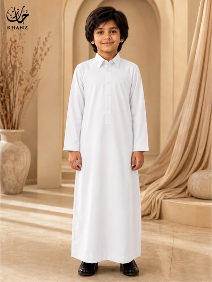 Khanz Kids Islamic Dress | Modern Shirt Collar Jubba Thobe for Boys