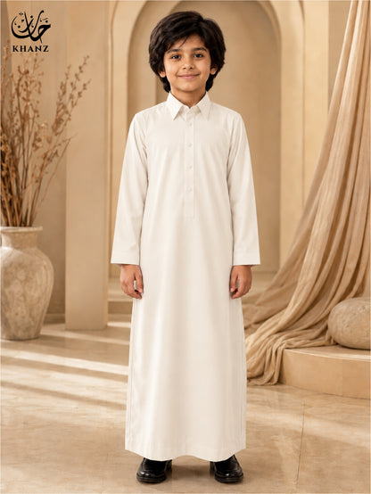Khanz Kids Islamic Dress | Modern Shirt Collar Jubba Thobe for Boys